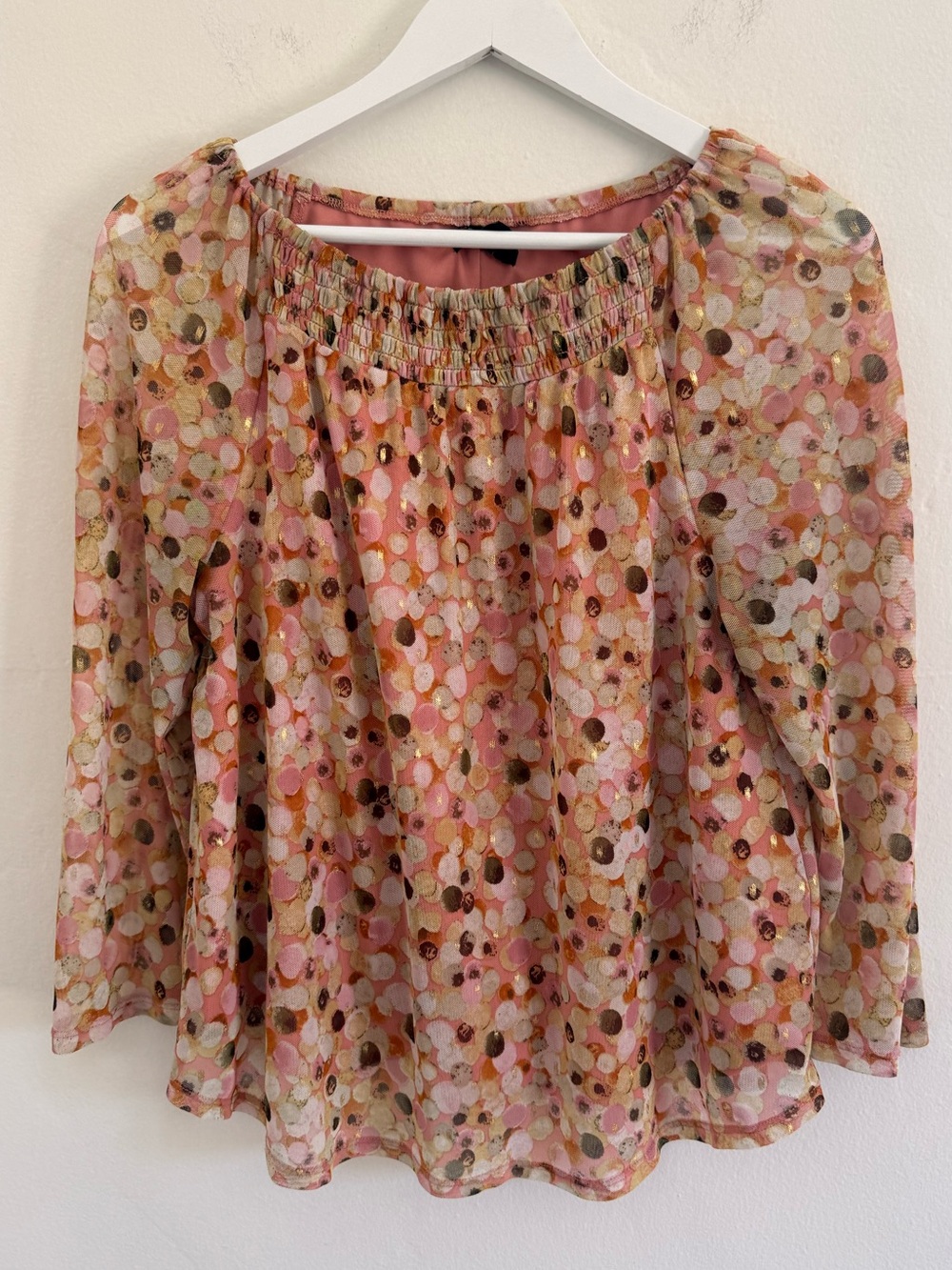 Cocomo Pink Multicolor Smocked-Neck Blouse